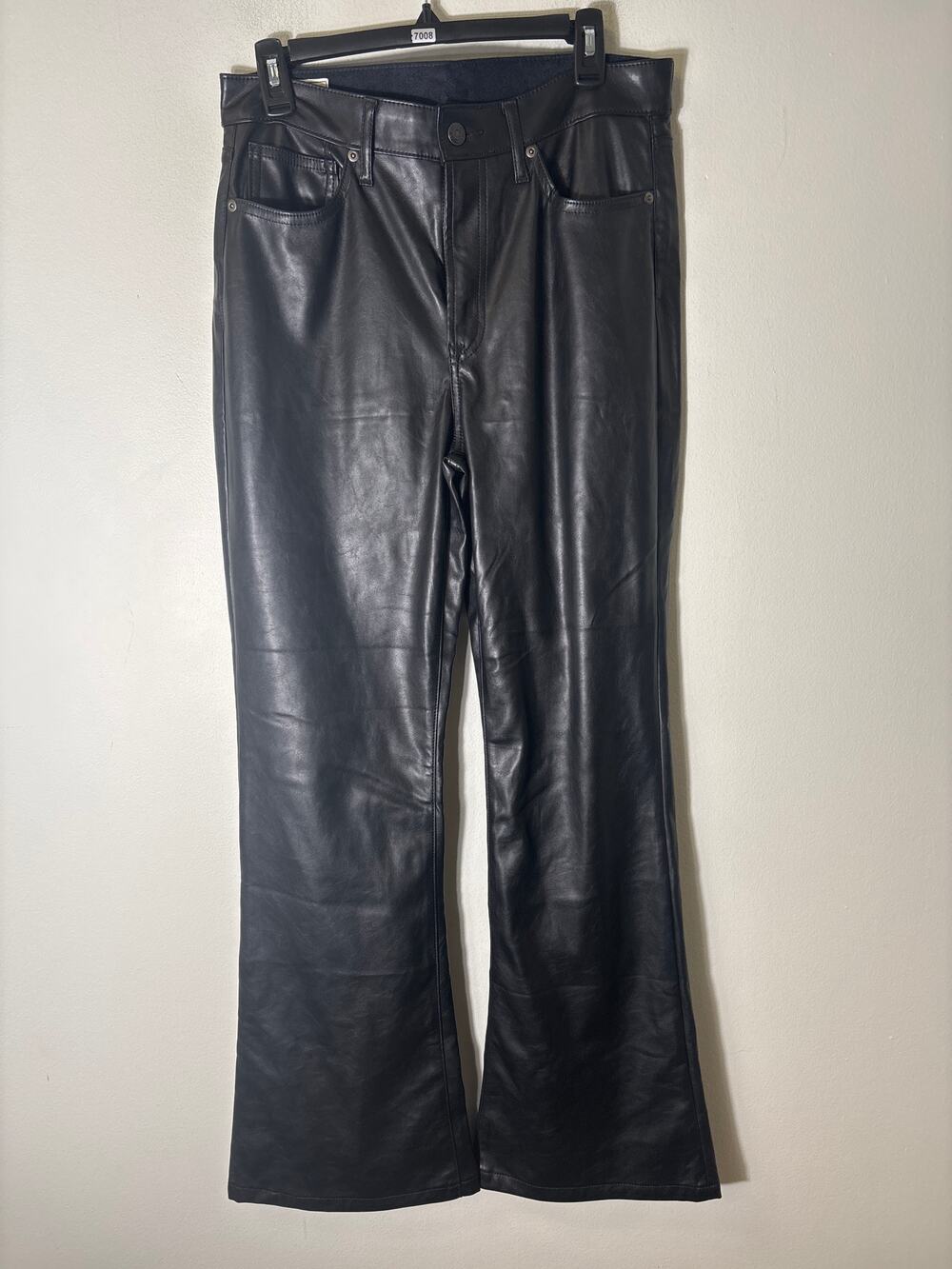 Gap Black Faux Leather Jeans style pants "70's flare high rise" Sz 10